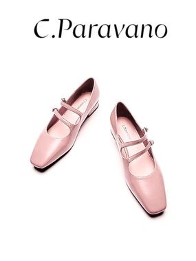 Pink C. Paravano Alyssa A Double-Strap Mary Janes with 1” block heel.